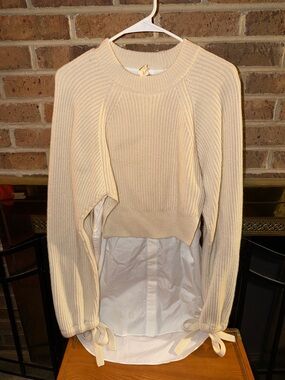 LADIES SMALL ALL SAINTS SURA JUMPER DRESS WHITE DRESS W/ TAN SWEATER EUC